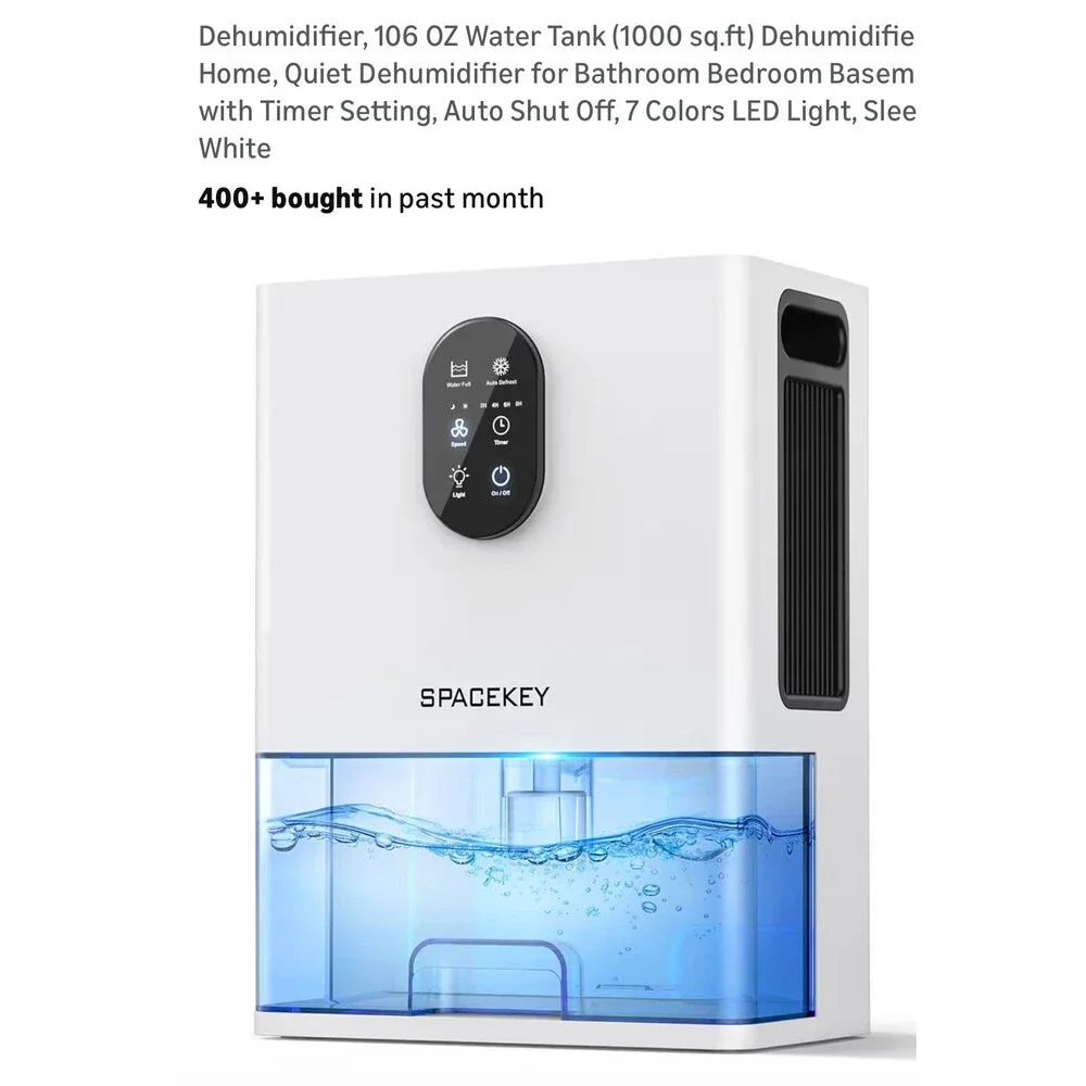 Spacekey Dehumidifier 106 OZ Water Tank (1000 sq.ft) for Home, Quiet